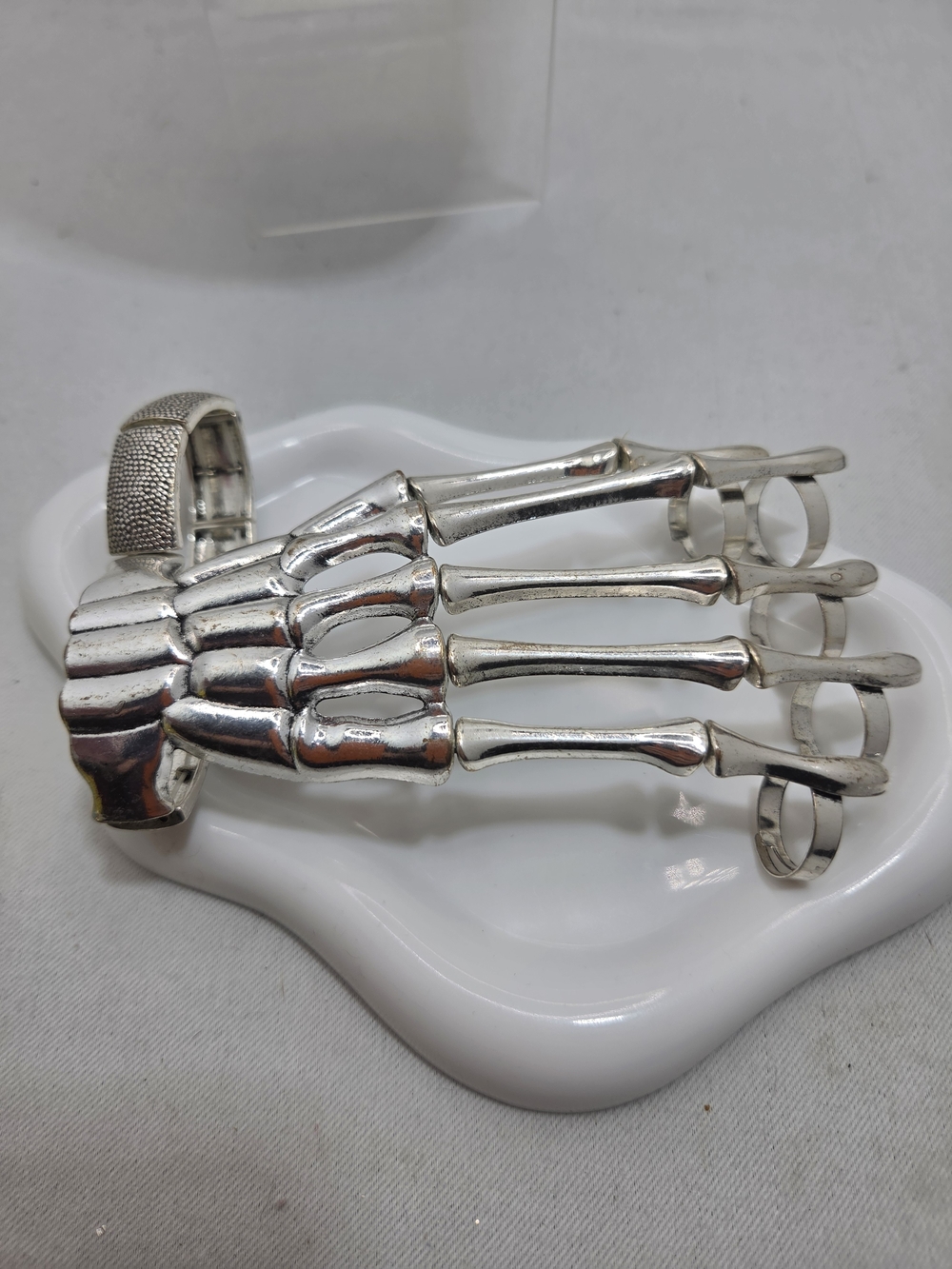 💀 Edgy Silver Skeleton Hand Bracelet Ring Combo | Gothic Slave Bracelet 🖤✨